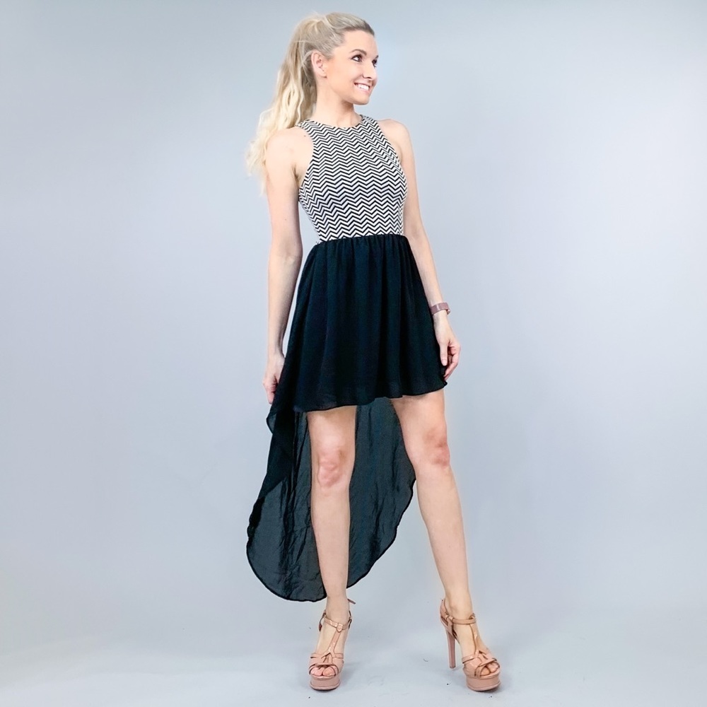 Classy Black and White High Low Dress - Picture 4 of 8